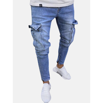 Mens&nbsp;Katoen&nbsp;Multi&nbsp;zakken&nbsp;Casual&nbsp;Ripped Jeans denim broek