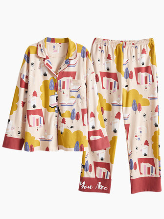 Sonbahar Pamuk Uzun Kollu Leisure Pijama Setleri