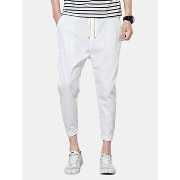 Mens zomer linnen effen kleur Casual rechte broek