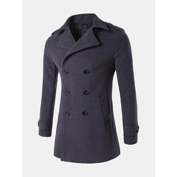 Moda de invierno para hombre de doble botonadura de lana gabardina Turn-down Collar Business Overcoat