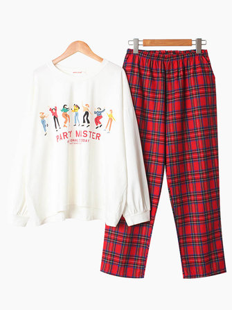 يا الرقبة القطن المطبوع كم طويل عادية بيجامة مجموعة