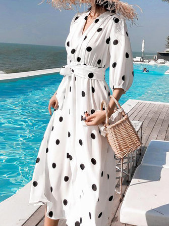 Bohemia Polka Dot Print Summer Beach Long Maxi Dress