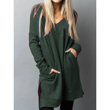 Dames V-hals Zijsplit Casual Lange blouse