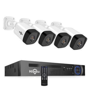Hiseeu 4Pcs POE H.265 + Câmeras IP de Segurança 8CH 5MP Sistema de Câmera NVR Suporte Áudio Visão Noturna 10m IP66 Onvif À Prova D 'Água