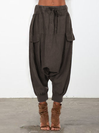 Harém de cintura elástica solta causal Calças