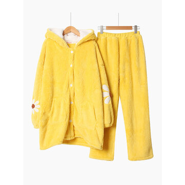 Пижамный пижамный комплект с капюшоном с цветочным принтом и кораллом