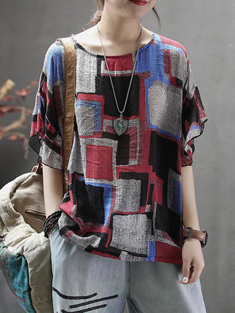 Camicia da donna casual manica corta tonda Collo