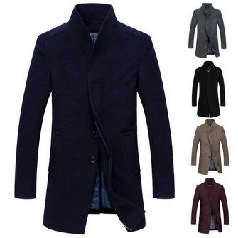 Mens Warm Long Coat Trench Jacket Slim Fit Parka Collar Overcoat Peacoat Outwear