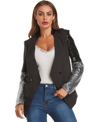 Mulheres Party Gradient Sequins Sleeve Fashion Suits Casacos