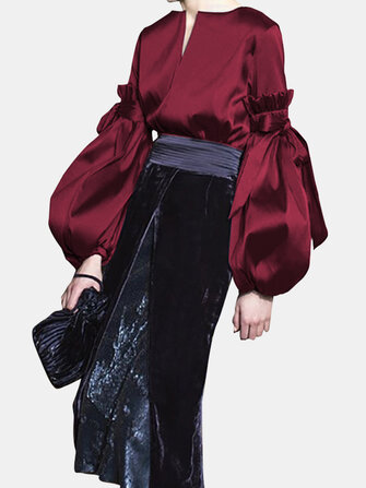 Каузальная пуховка Рубашка Шелковистая атласная коктейльная офисная блузка