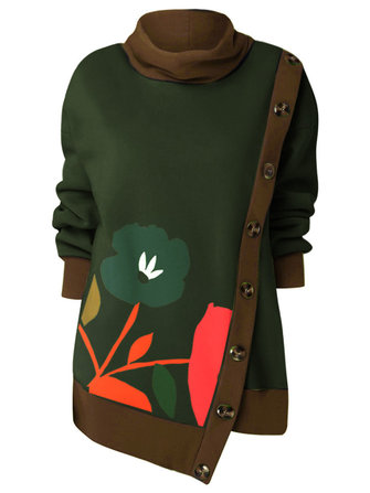 Casual dames hoge kraag knop hoog laag sweatshirt