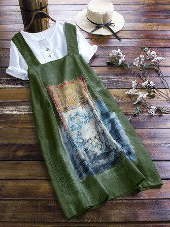 Boyama Baskı Vintage Elbise