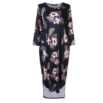 Mujeres estampado floral casual manga 3/4 midi Vestido