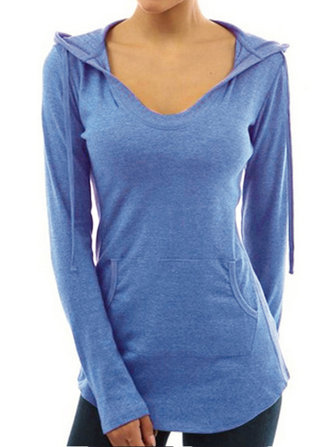 Kadınlar Uzun Kollu Kapşonlu V Yaka Casual Sweatshirt