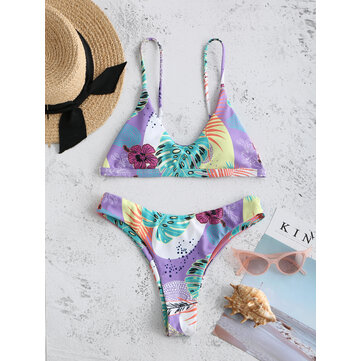 Flora Baskılı Spagetti Kayışı Yüksek Bel Sıcak Bikini