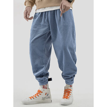 Heren Vintage Corduroy elastische taille dikke pure kleur broek