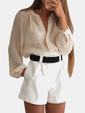 Polka Dot Durchsichtige Langarm-Lose-Freizeitbluse