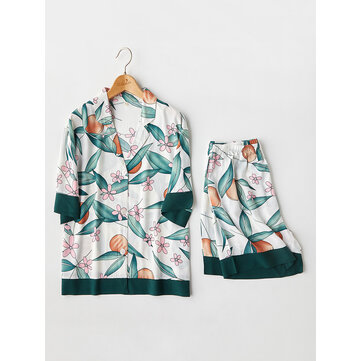 الأزهار طباعة التلبيب كم قصير زر لأسفل بيجامة صقيل مجموعة