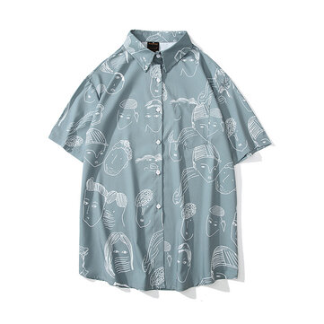 Vrouwen met korte mouwen Graffiti bedrukte Hawaii strand casual blouse