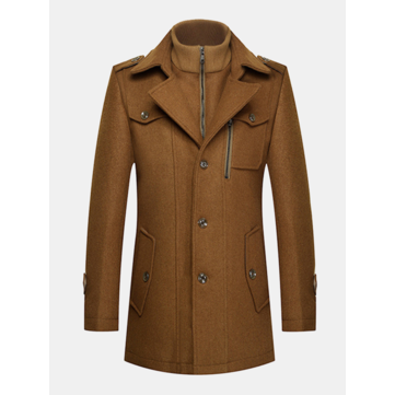 Cuello único de lana cálida Trench moda cremallera botón chaqueta