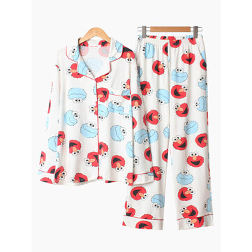 Pyjama boutonné à manches longues imprimé coton