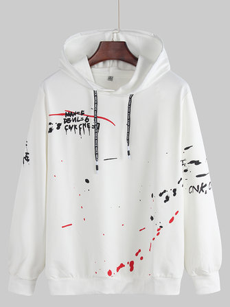 Mens Casual Carta Pringting Moletom com capuz com cordão