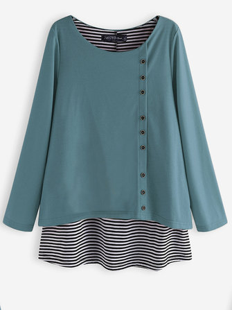 Camicia casual causata da patchwork a strisce a maniche lunghe Collo