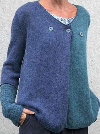 V-hals Kleurblok Casual Losse Knopen Sweaters