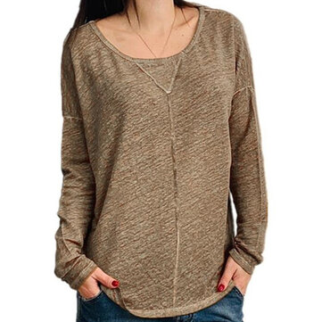 Effen casual blouse met lange mouwen en ronde hals
