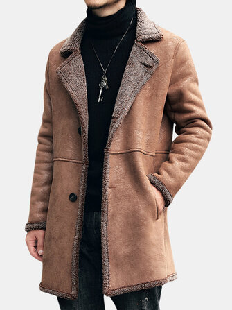 Heren&nbsp;halflange&nbsp;faux&nbsp;gemzen&nbsp;lederen&nbsp;trenchcoat suède jas