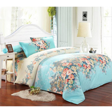 4 Pcs Blue Single Double Queen King Size Bed Set Pillowcase Quilt