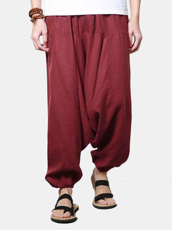 Harem de lino de algodÃ³n para caballero Pantalones PantalÃ³n suelto holgado para mujer