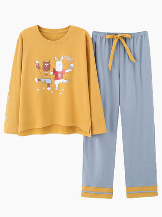 Conjunto de pijama de ocio con estampado de cototn de manga larga