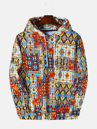 Gemengde kleuren etnische patroon print met lange mouwen Vintage hoodies