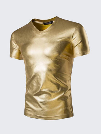メンズゴールドフォイルニットtシャツパーティーパフォーマンス半袖