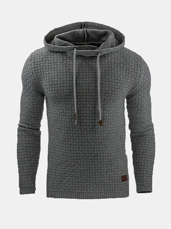 Men Warm Jacquard Hooded Sweatshirts Casual Solid Color Long Sleeve Sport Hoodies