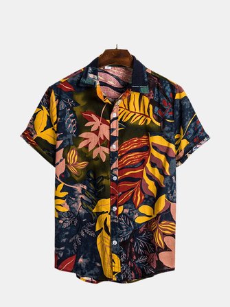 Erkek Yaz Tatili Rahat Çiçek Baskı Hawaii Gömlek