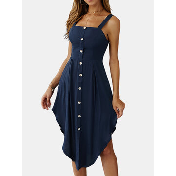 Robe chemise boutonnée sans manches avec ourlet irrégulier