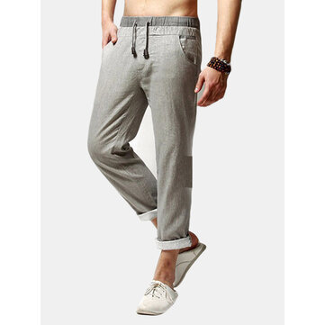 Men Long Trousers Flax Leisure Pants