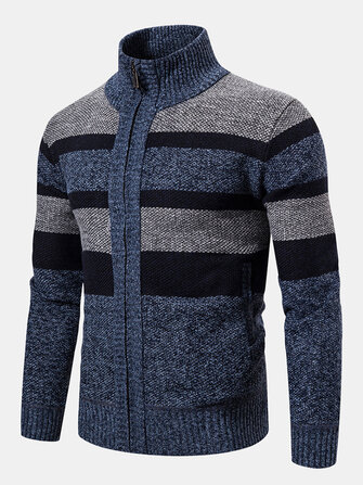 Mens lã tricô gola retalhos jaqueta grossa
