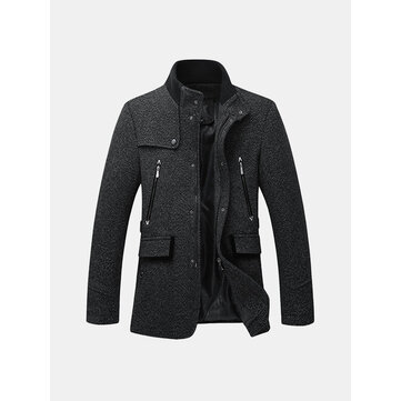 Mens Busniess Tek Göğüslü Yün Tünekli Katı Renkli Ceket