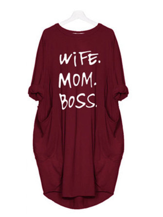 Dames Casual losse jurk met lange mouwen en zakken