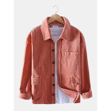 Mens Corduroy Vintage Multi Bolsos Casaco de manga comprida