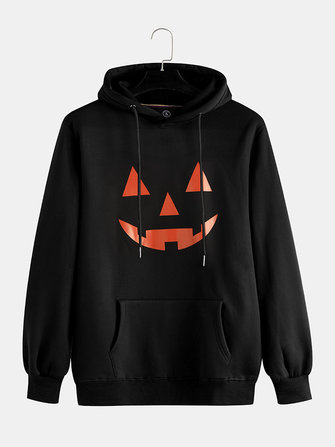 Halloween Kürbis Gesicht gedruckt Langarm Kapuzenpullover