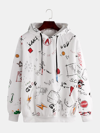 Mens Fashion Multi Muster Overhead Printing Sweatshirt