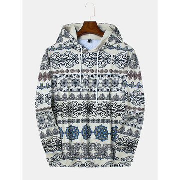 Men Casual Loose Color Printed Long Sleeve Hooded Sweatshirt