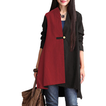 المرأة عارضة زر اللون المرقعة الخريف معاطف