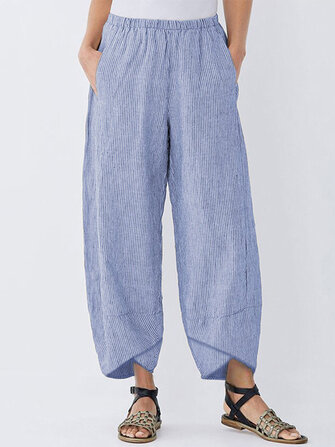 Frauen elastische Taille gestreiften Pluderhosen