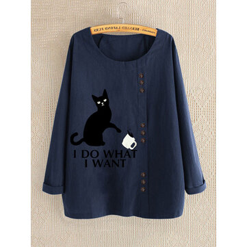 Frauen Casual Cartoon Print Rundhals Langarm T-Shirts