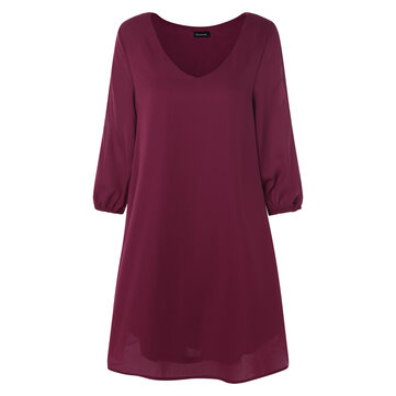 المرأة الصيف الصلبة عارضة 3/4 كم القميص البسيطة اللباس